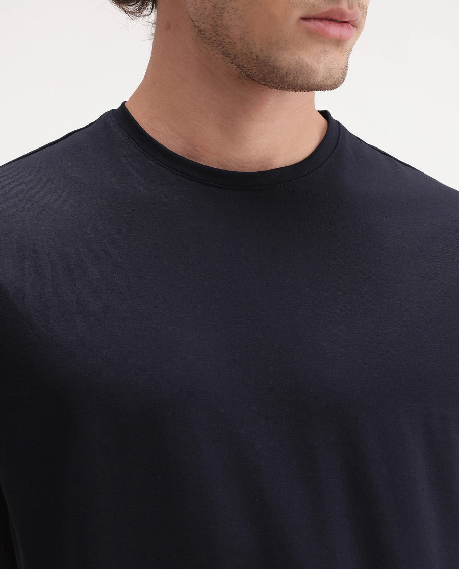 Rare Rabbit Men's Basic Rr-Corp-Rein Navy Cotton Blend Crew Neck Regular Plain T-Shirt