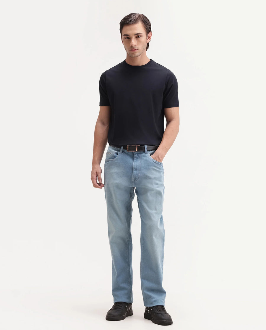 Rare Rabbit Men's Basic Rr-Corp-Rein Navy Cotton Blend Crew Neck Regular Plain T-Shirt