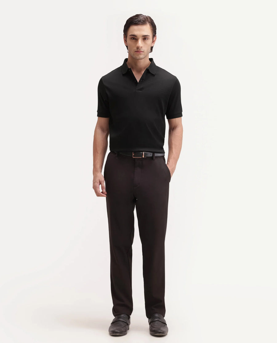 Rare Rabbit Men's Basic Rr-Corp-Tove Black Cotton Spread Collar Regular Plain Polo