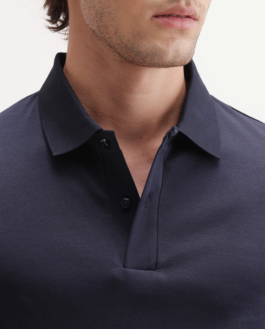Rare Rabbit Men's Basic Rr-Corp-Tove Navy Cotton Spread Collar Regular Plain Polo
