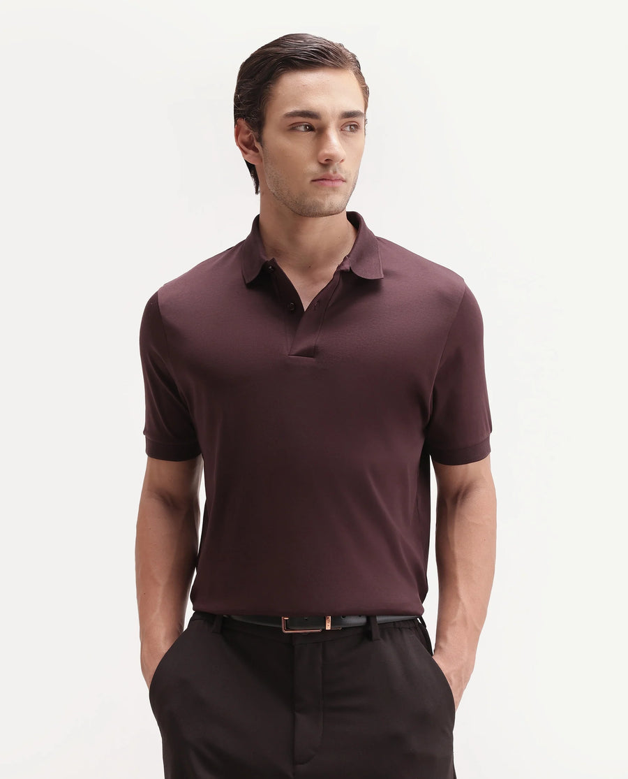 Rare Rabbit Men's Basic Rr-Corp-Tove Maroon Cotton  Spread Collar Regular Plain Polo