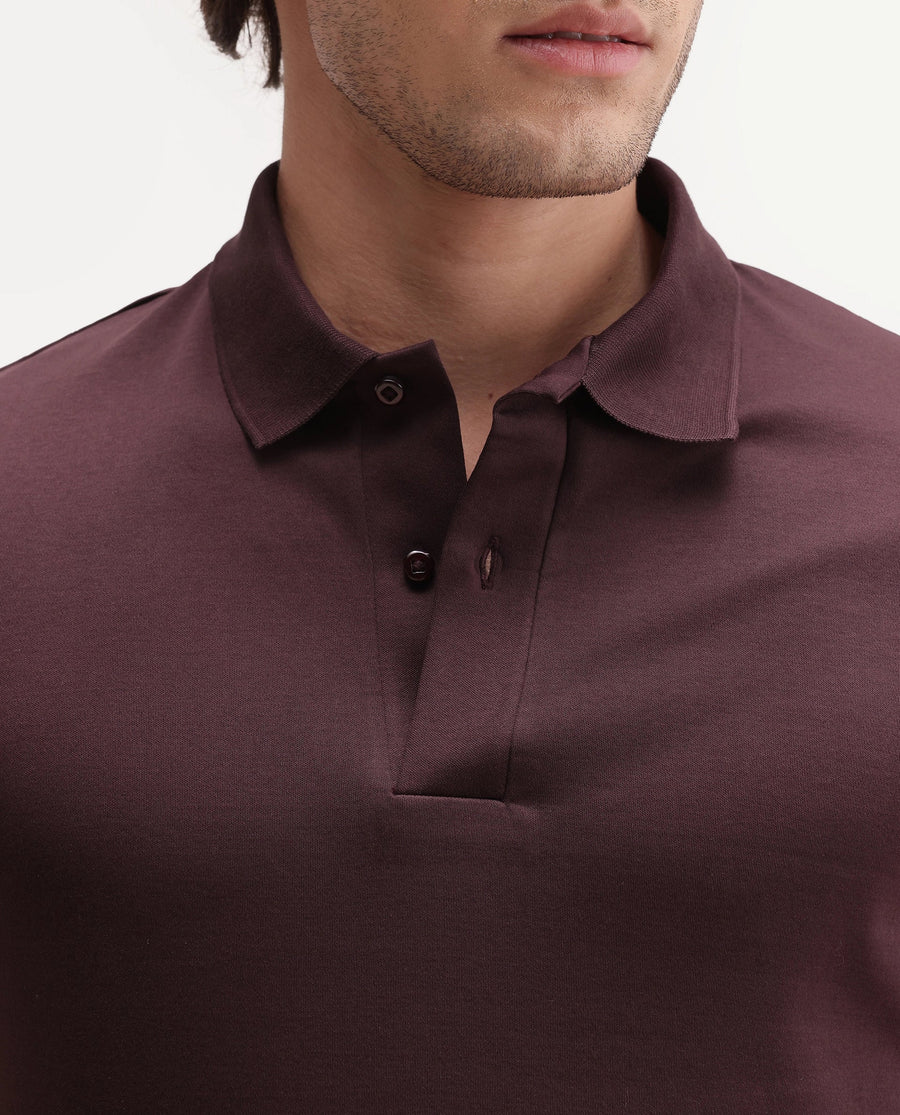 Rare Rabbit Men's Basic Rr-Corp-Tove Maroon Cotton  Spread Collar Regular Plain Polo