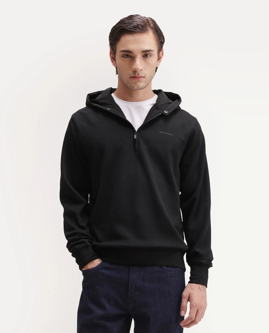 Rare Rabbit Men's Basic Rr-Corp-Duro Black Cotton Blend Regular Plain Sweatshirt