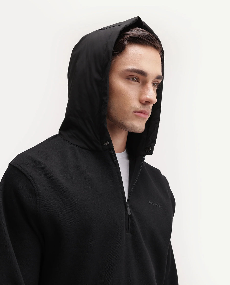 Rare Rabbit Men's Basic Rr-Corp-Duro Black Cotton Blend Regular Plain Sweatshirt