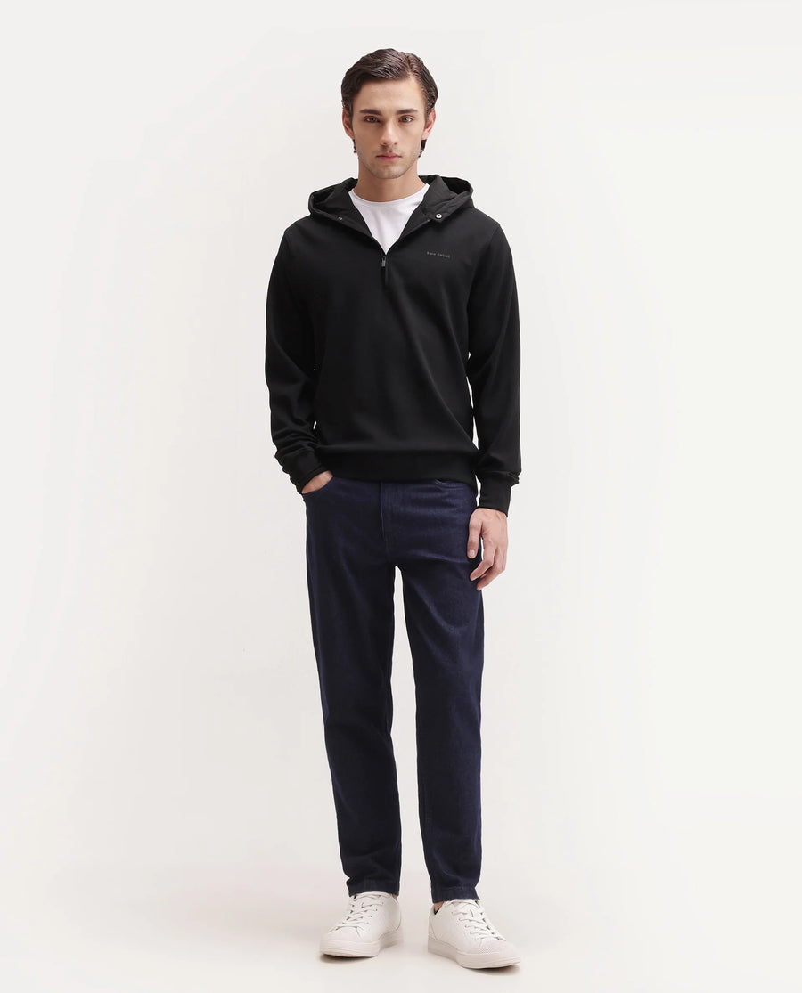 Rare Rabbit Men's Basic Rr-Corp-Duro Black Cotton Blend Regular Plain Sweatshirt