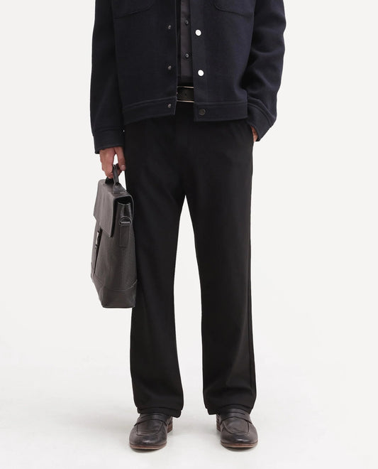 Rare Rabbit Men's Travel-W-Aw26 Black Polyester Blend Button And Zip Regular Plain Trouser