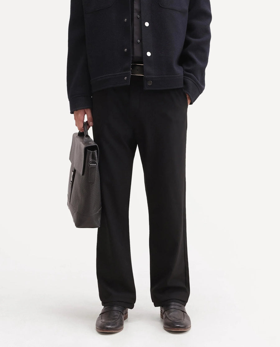 Rare Rabbit Men's Travel-W-Aw26 Black Polyester Blend Button And Zip Regular Plain Trouser