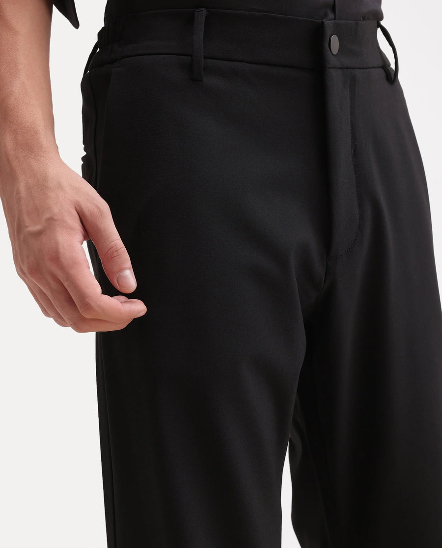 Rare Rabbit Men's Travel-W-Aw26 Black Polyester Blend Button And Zip Regular Plain Trouser