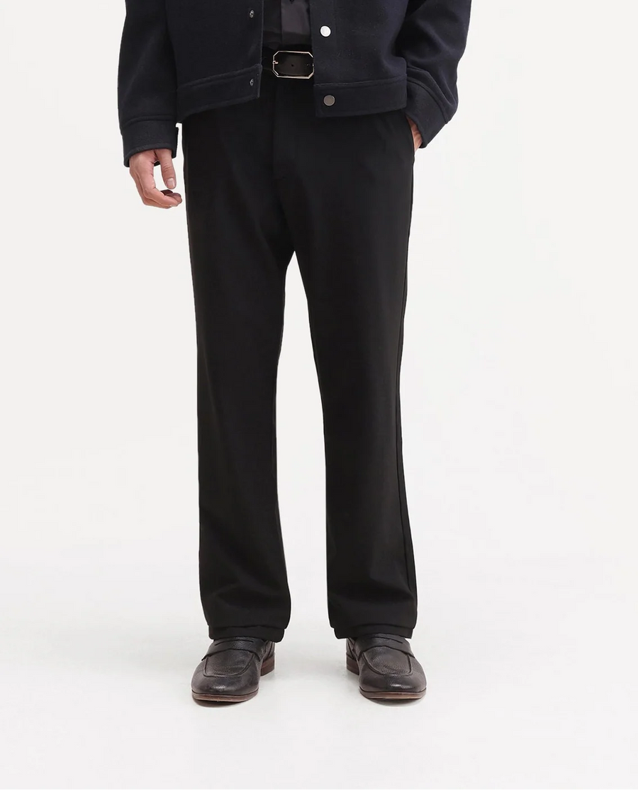 Rare Rabbit Men's Travel-W-Aw26 Black Polyester Blend Button And Zip Regular Plain Trouser