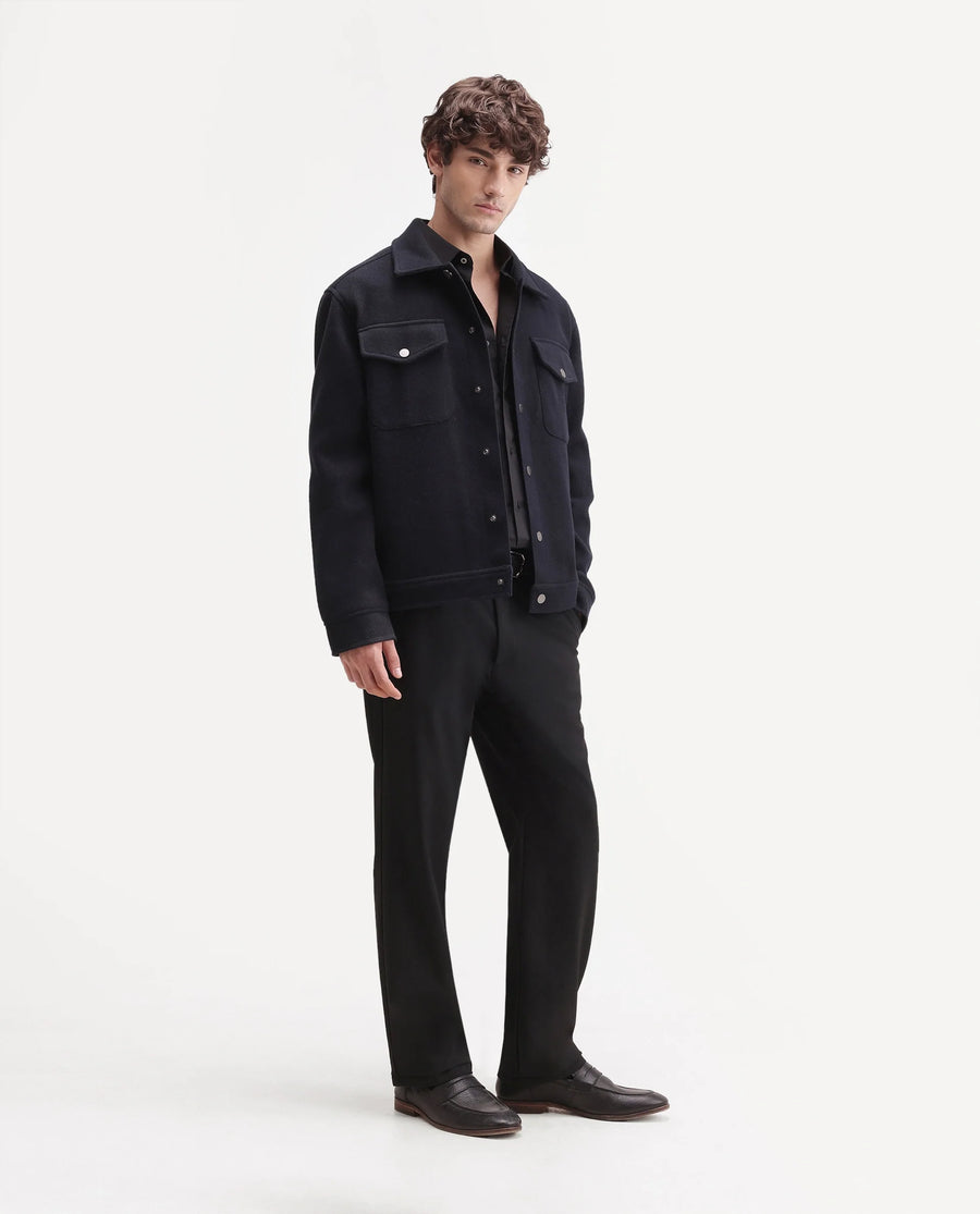Rare Rabbit Men's Travel-W-Aw26 Black Polyester Blend Button And Zip Regular Plain Trouser
