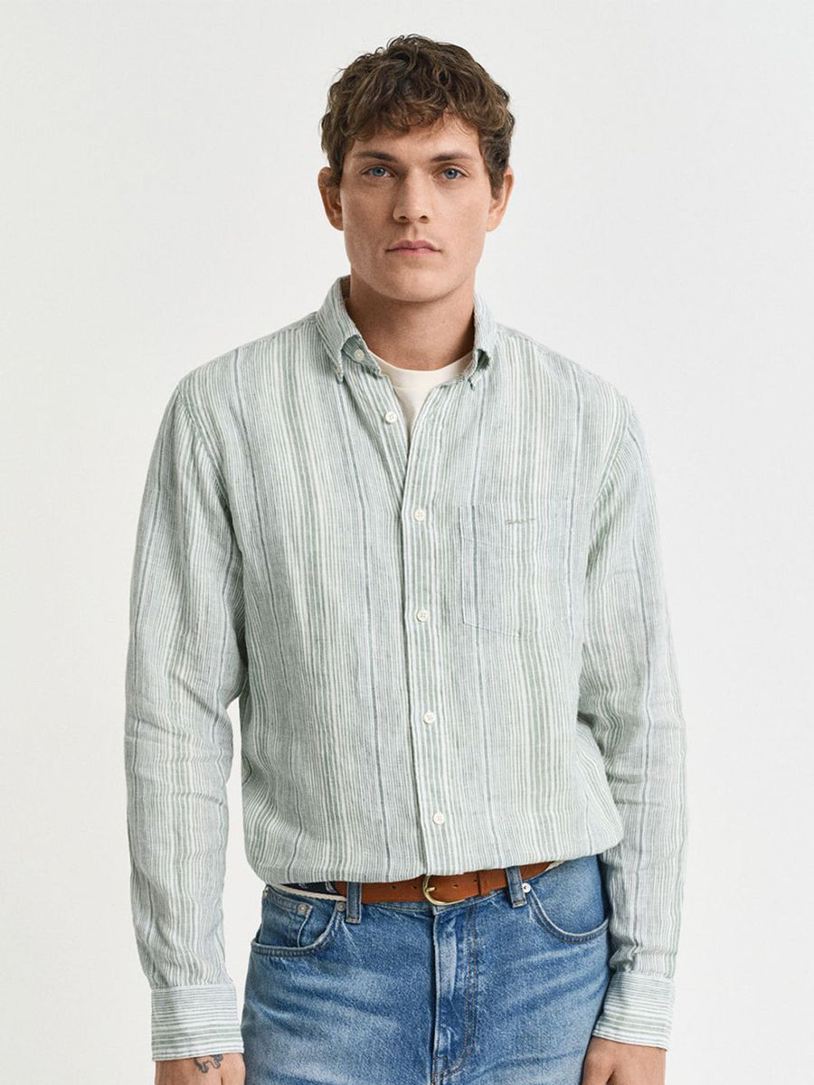 GANT Men Button-Down Vertical Striped Linen Casual Shirt