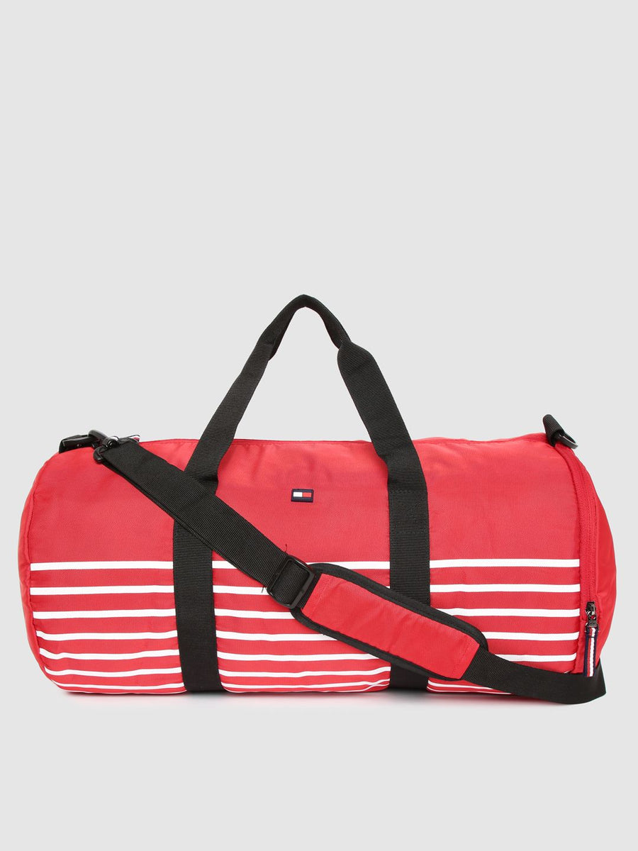 Tommy Hilfiger Unisex Red & White Striped Duffel Bag