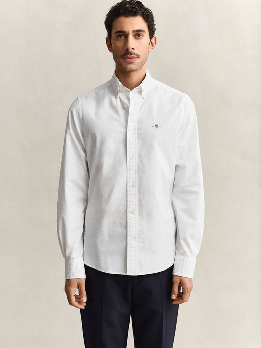 Gant Men White Solid Slim Fit Oxford Shirt