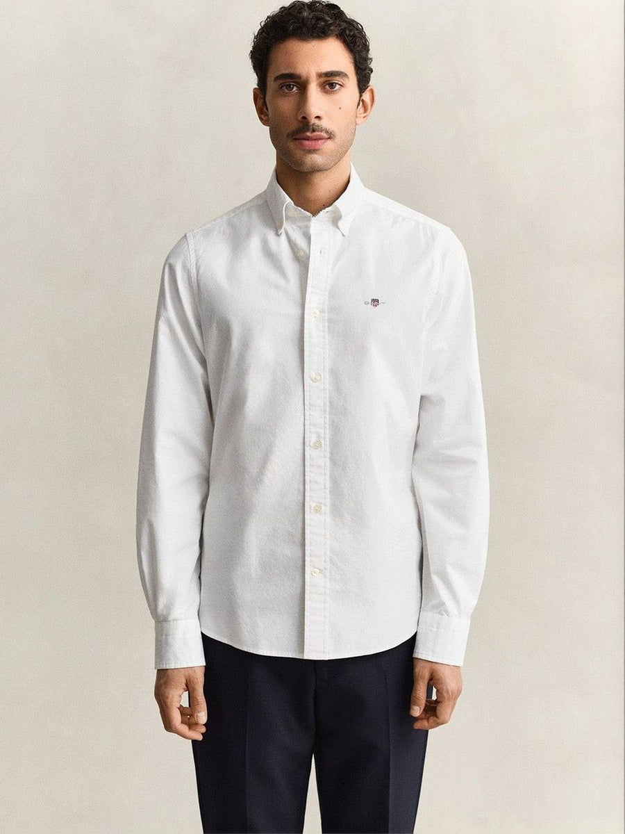 Gant Men White Solid Slim Fit Oxford Shirt
