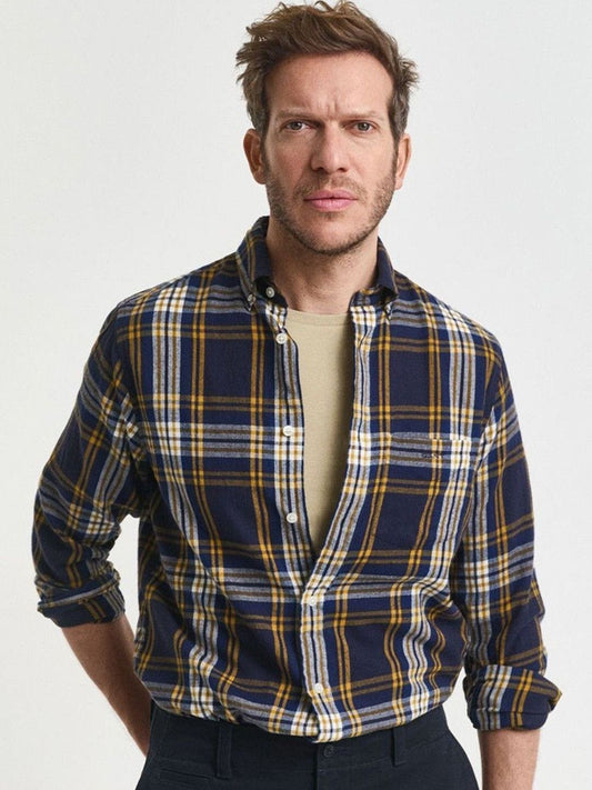 GANT Classic Fit Fit Tartan Checks Checked Button Down Collar Long Sleeves Cotton Shirt