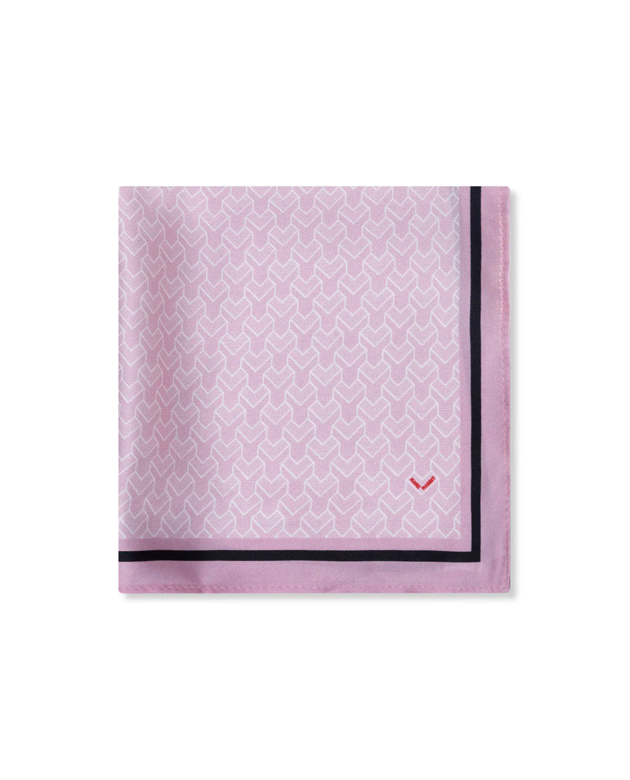 Rare Rabbit Men's Noaa Pink Silk Fabric Monogram Print Pocket Square