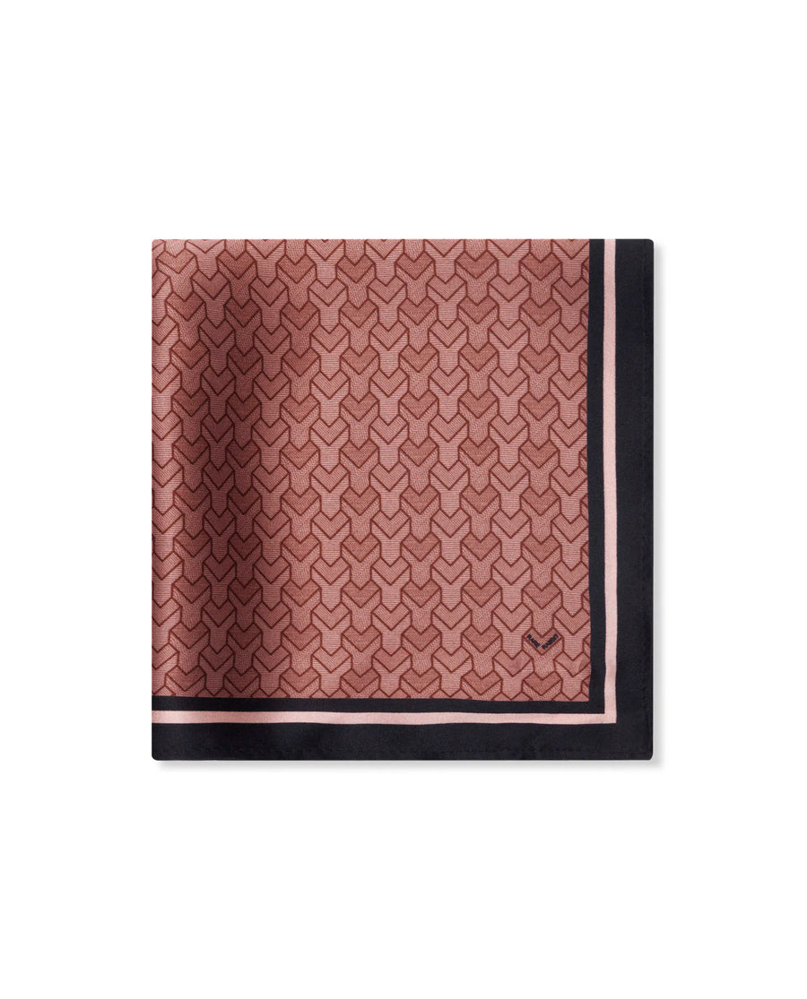 Rare Rabbit Men's Noaa Peach Silk Fabric Monogram Print Pocket Square