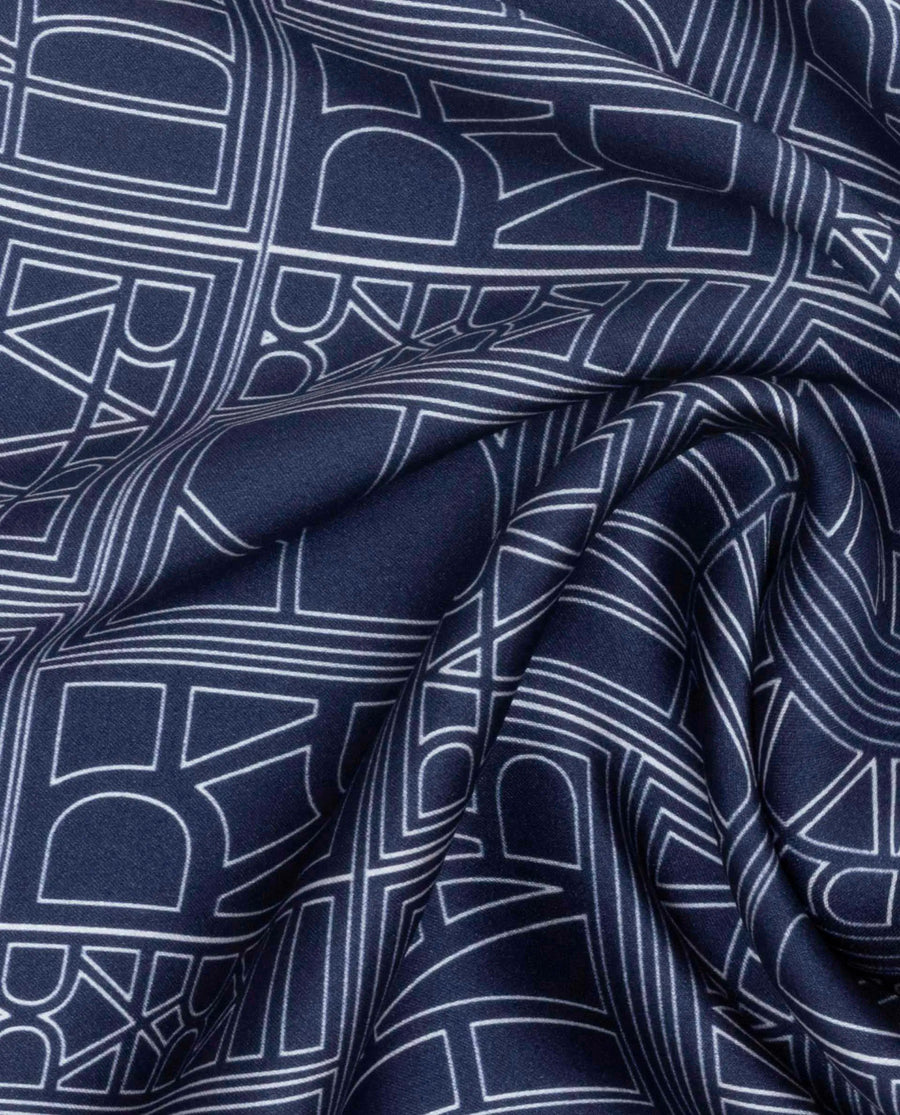 Rare Rabbit Men's Dani Royal Blue Silk Fabric Monogram Print Pocket Square