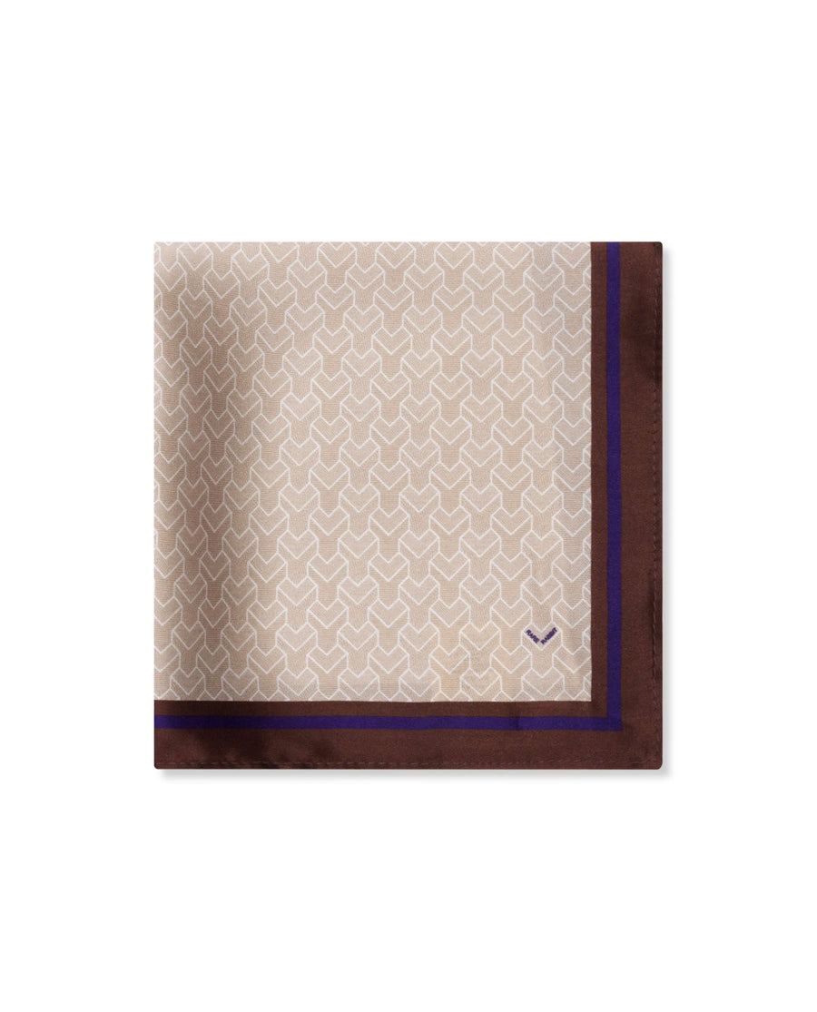 Rare Rabbit Men's Noaa Beige Silk Fabric Monogram Print Pocket Square