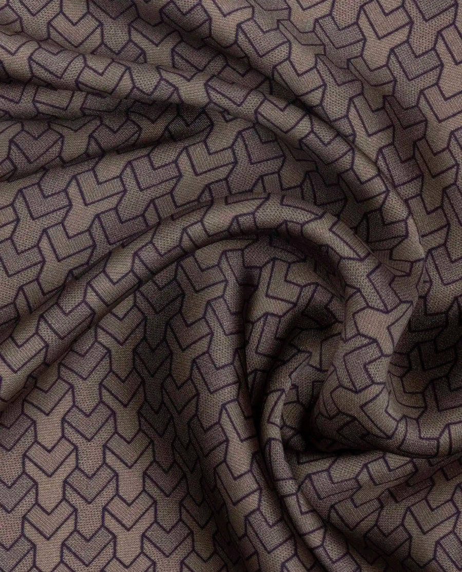 Rare Rabbit Men's Noaa-2 Light Brown Silk Fabric Monogram Print Pocket Square