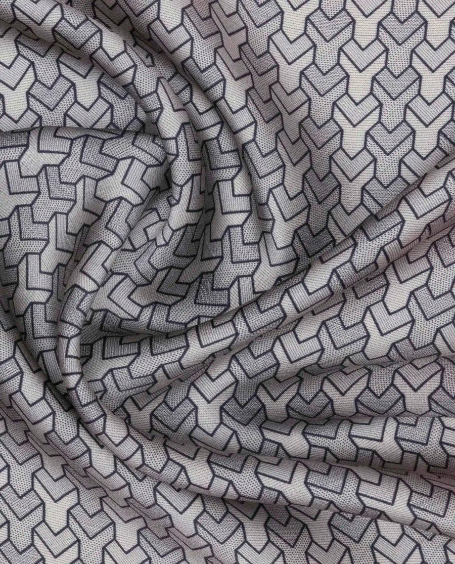 Rare Rabbit Men's Noaa-2 Grey Silk Fabric Monogram Print Pocket Square