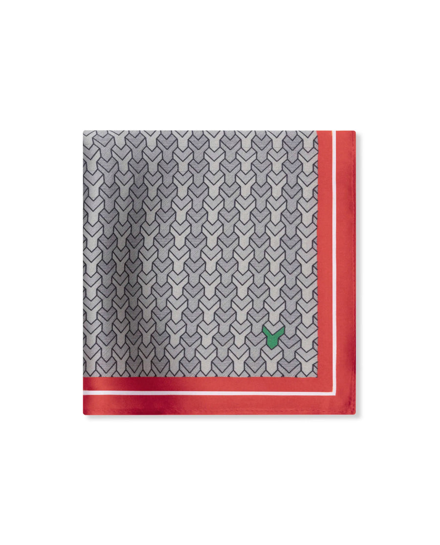 Rare Rabbit Men's Noaa-2 Grey Silk Fabric Monogram Print Pocket Square