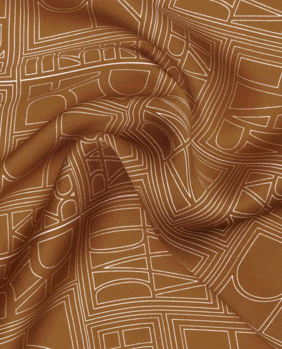 Rare Rabbit Men's Dani Mustard Silk Fabric Monogram Print Pocket Square