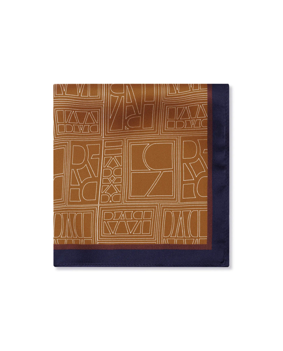 Rare Rabbit Men's Dani Mustard Silk Fabric Monogram Print Pocket Square
