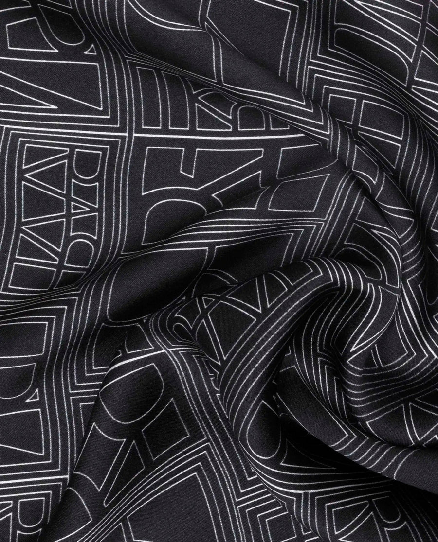 Rare Rabbit Men's Noaa Black Silk Fabric Monogram Print Pocket Square