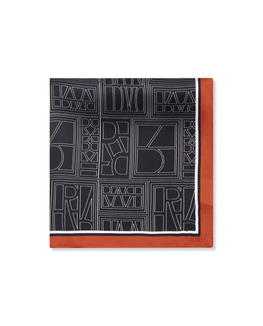 Rare Rabbit Men's Noaa Black Silk Fabric Monogram Print Pocket Square