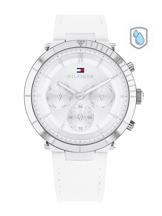 Tommy Hilfiger Women Silver-Toned Dial & White Leather Straps Analogue Watch