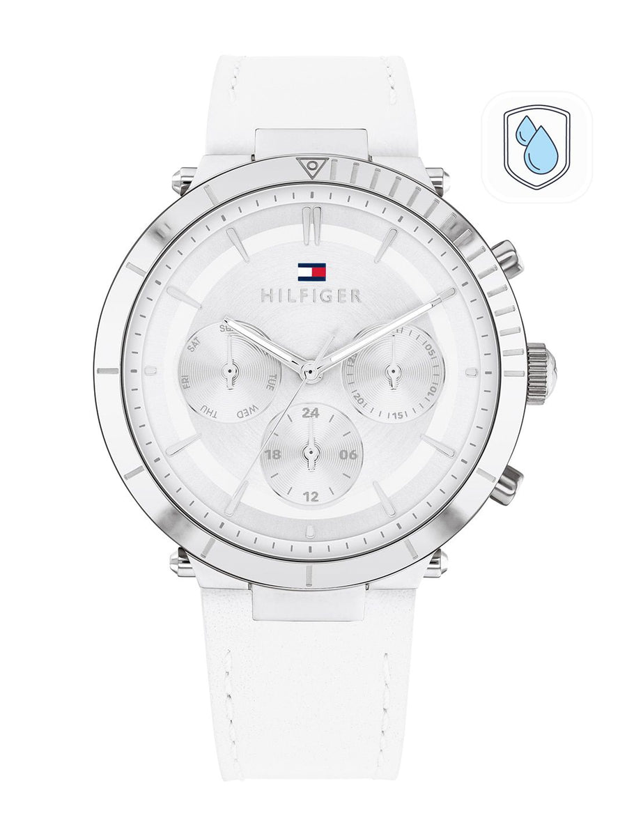 Tommy Hilfiger Women Silver-Toned Dial & White Leather Straps Analogue Watch