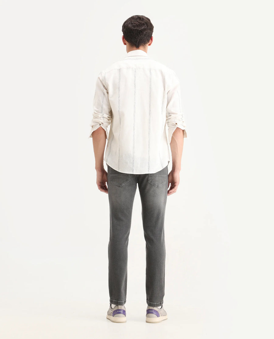 Rare Rabbit Men's Divi Light Grey Cotton Plain Hawk Slim Fit Jeans