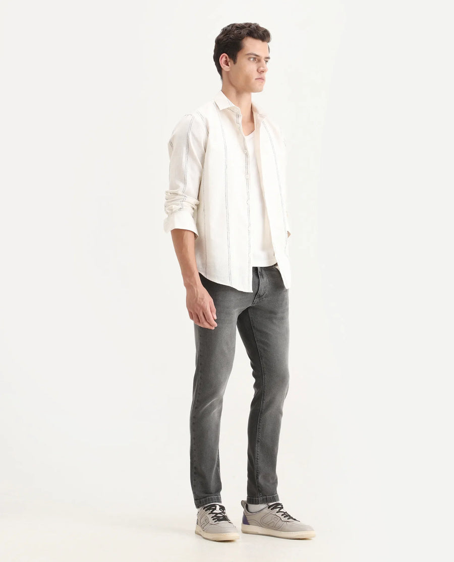 Rare Rabbit Men's Divi Light Grey Cotton Plain Hawk Slim Fit Jeans