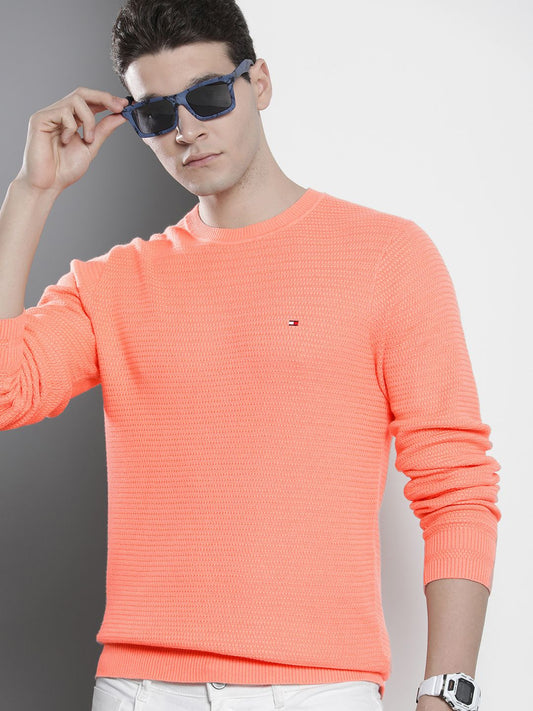 Tommy Hilfiger Men Pure Cotton Self Design Pullover