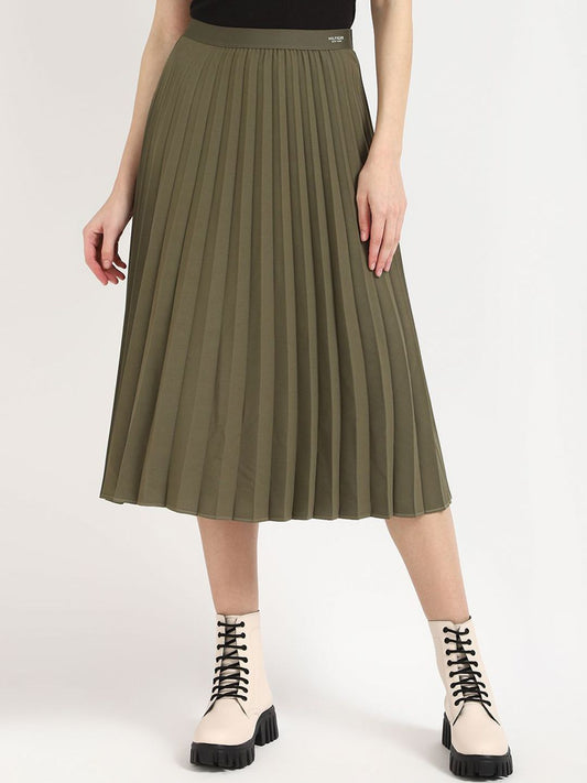 Tommy Hilfiger Women Solid Pleated Slip-On Midi Skirt