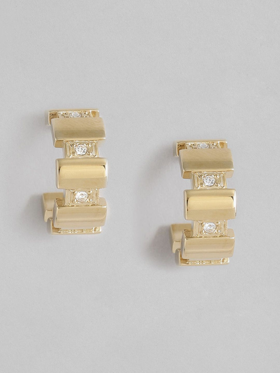 Tommy Hilfiger Gold Plated Crystals Stainless Steel Circular Half Hoop Earrings