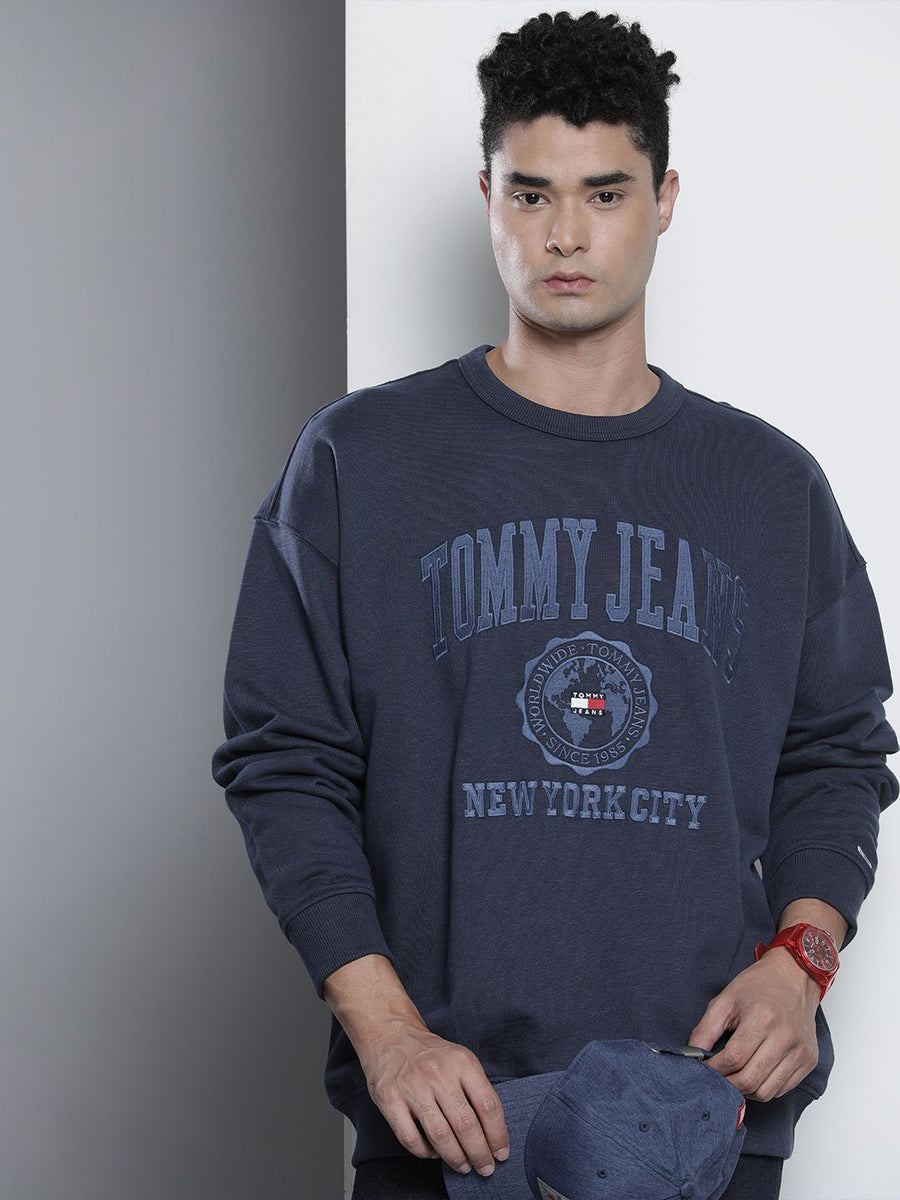 Tommy Hilfiger Men Navy Blue Self-Design Sweatshirt