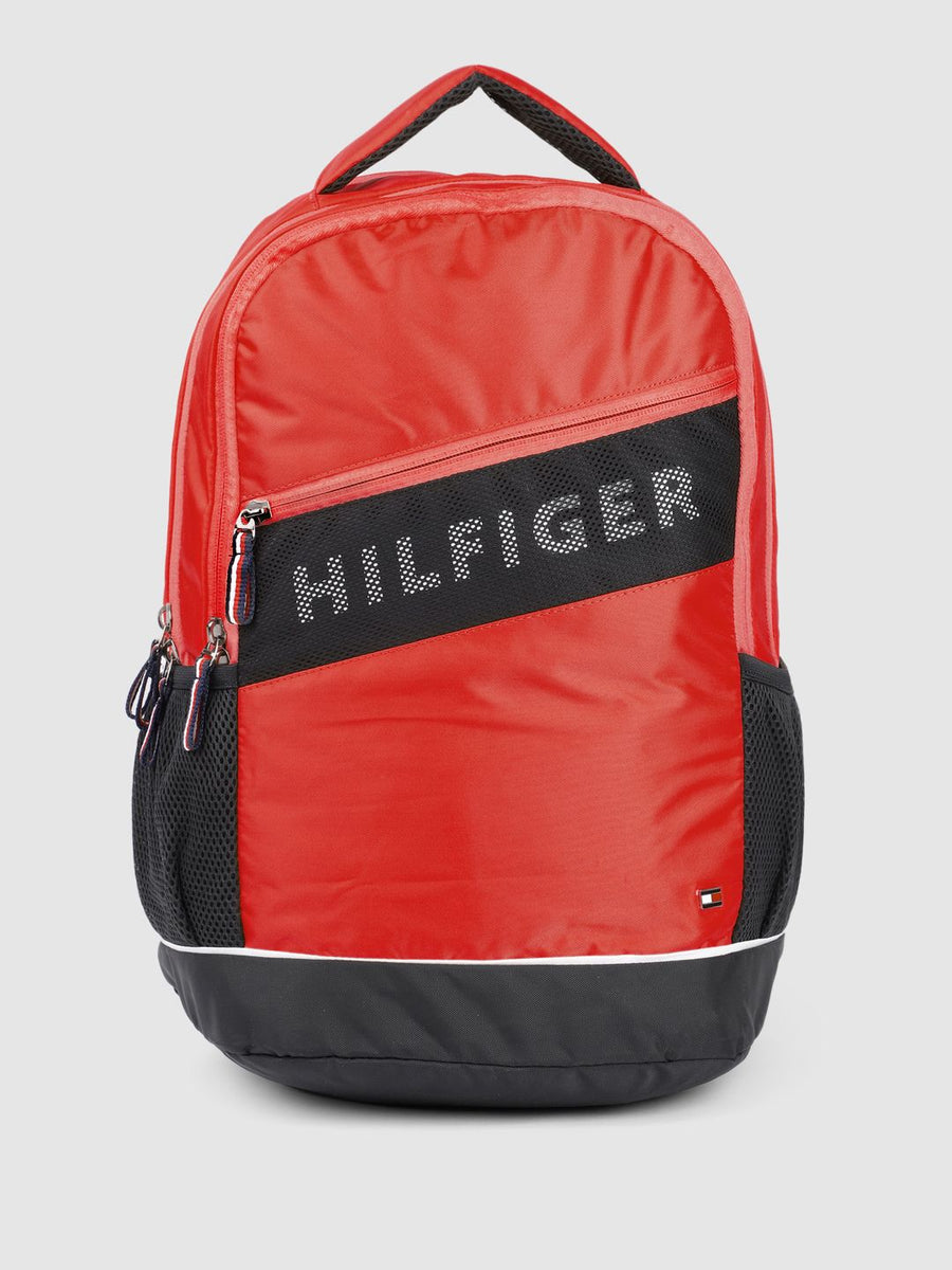 Tommy Hilfiger Unisex Brand Logo Print & Contrast Detail Large Backpack With Rain Cover
