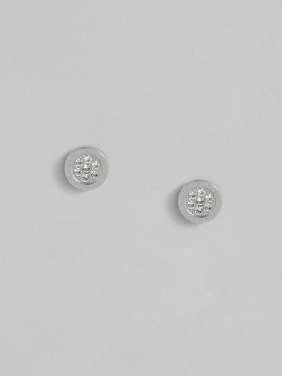 Tommy Hilfiger Silver Plated Crystals Studded Stainless Steel Circular Studs