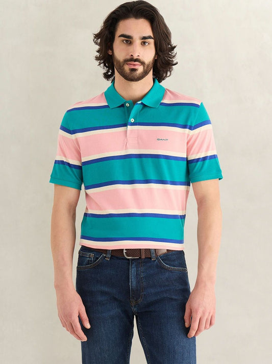 Gant Men Multicolor Striped Regular Fit Polo T-Shirt