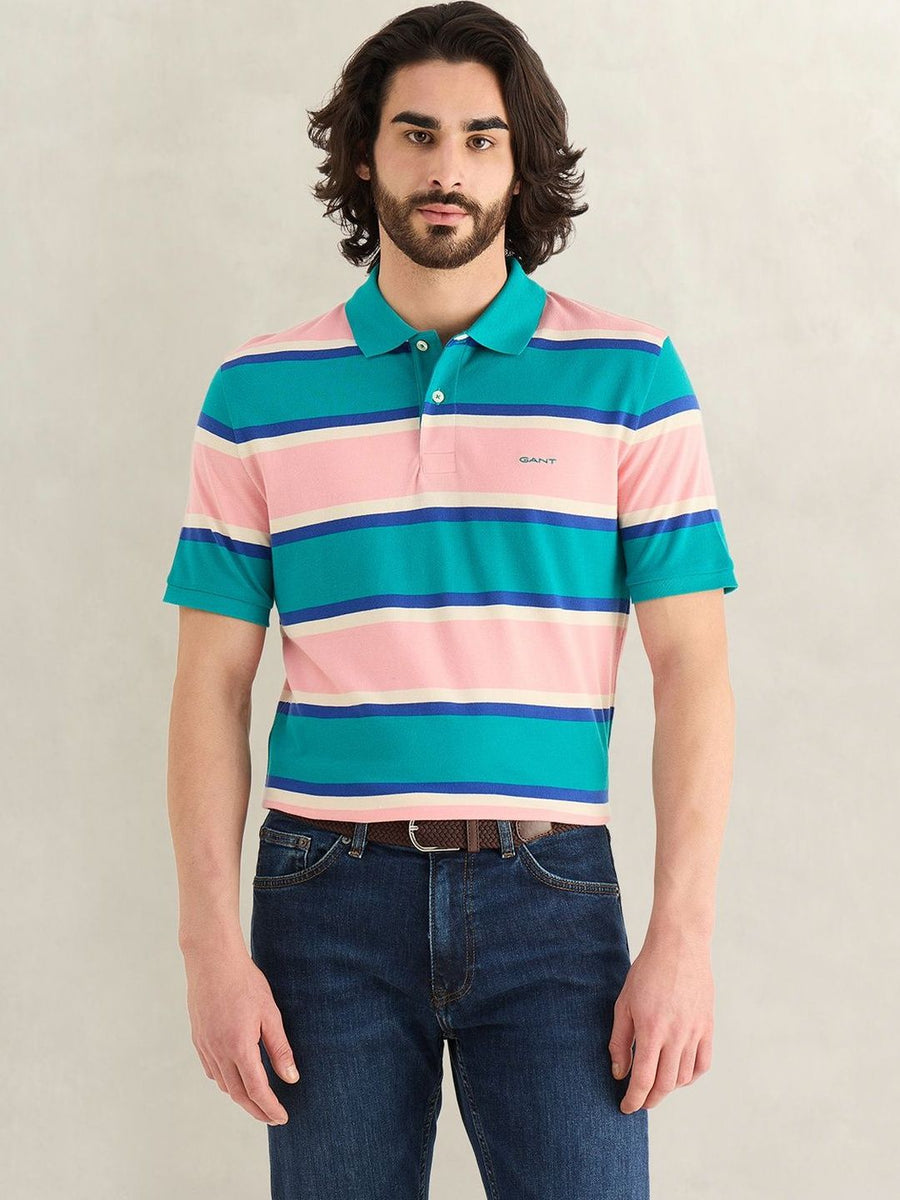 Gant Men Multicolor Striped Regular Fit Polo T-Shirt
