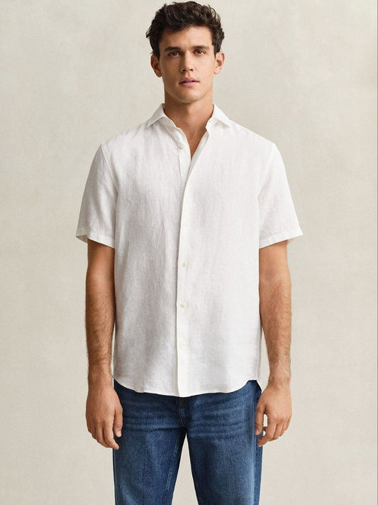 Gant Men White Solid Regular Fit Pure Linen Shirt