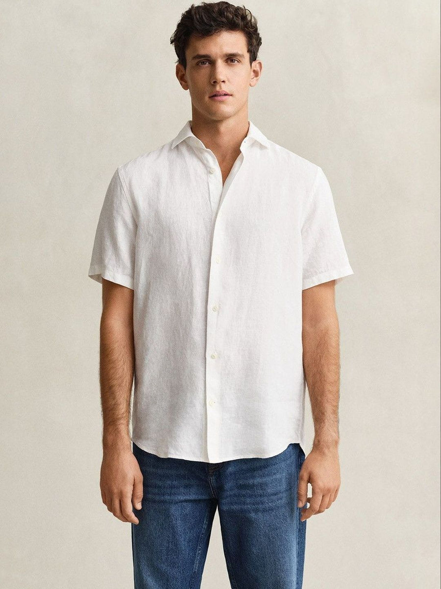 Gant Men White Solid Regular Fit Pure Linen Shirt