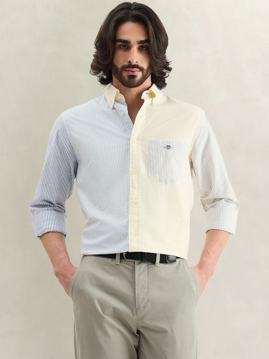 Gant Men Yellow Colorblock Regular Fit Pure Cotton Shirt