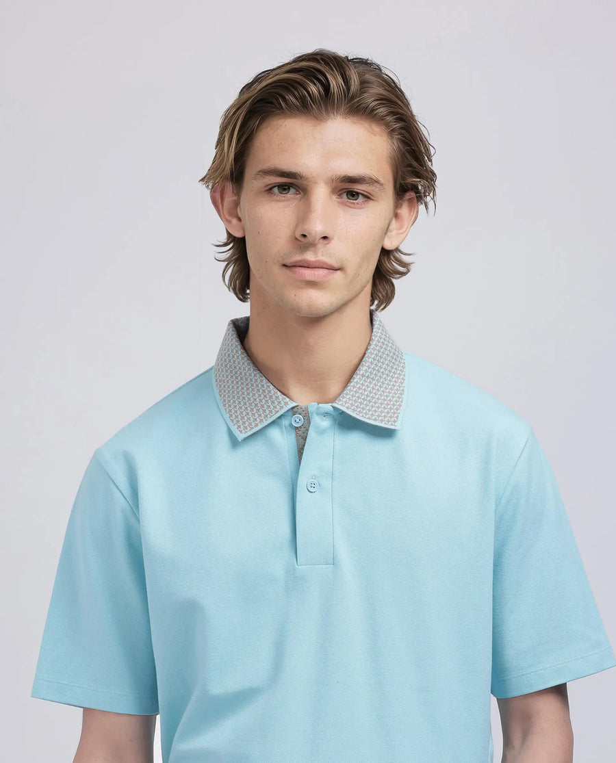 Rare Rabbit Men's Abit Light Blue Cotton Blend Plain Regular Fit Half Sleeve Polo