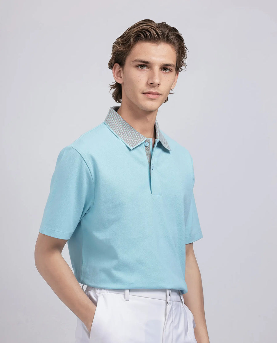 Rare Rabbit Men's Abit Light Blue Cotton Blend Plain Regular Fit Half Sleeve Polo