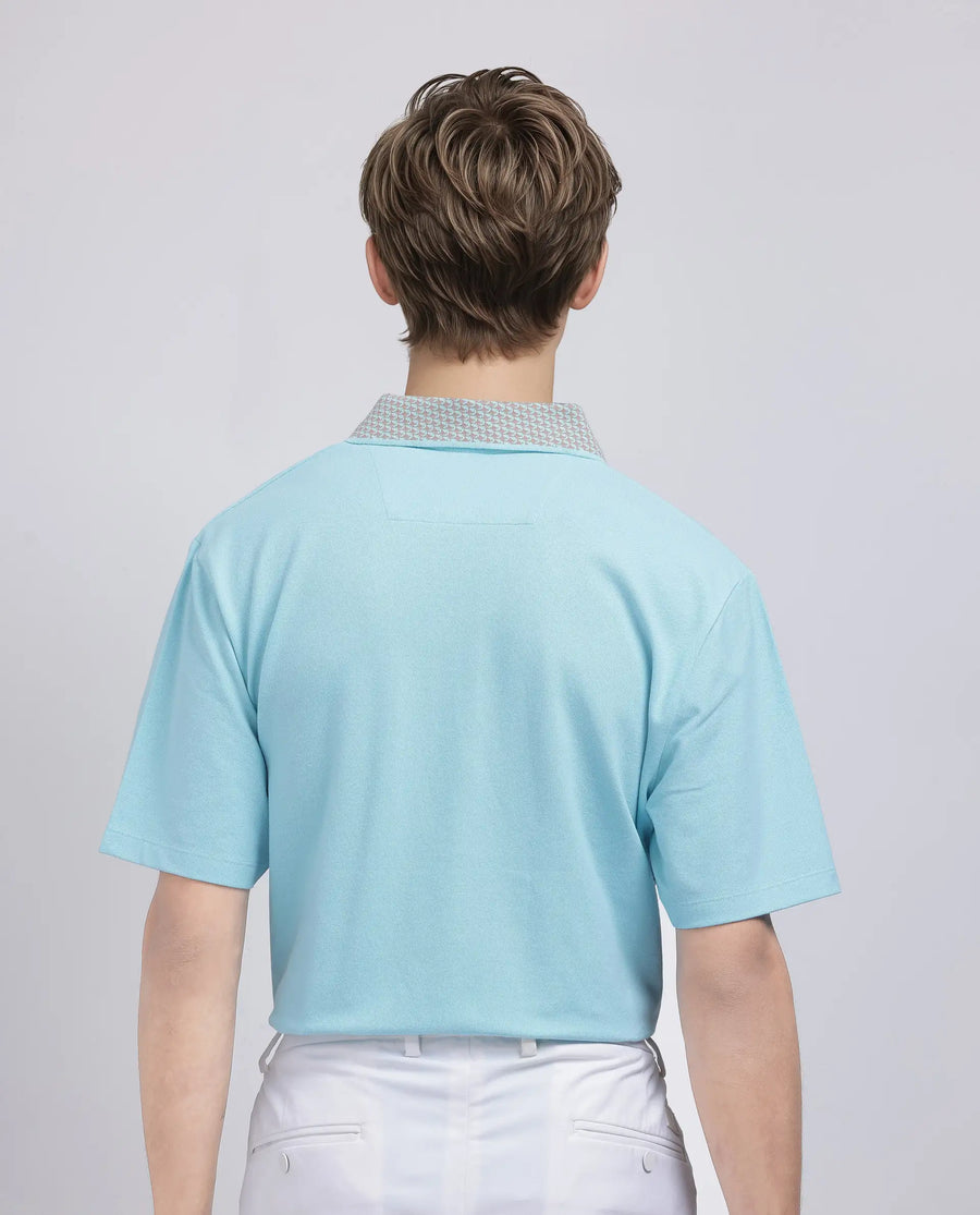 Rare Rabbit Men's Abit Light Blue Cotton Blend Plain Regular Fit Half Sleeve Polo