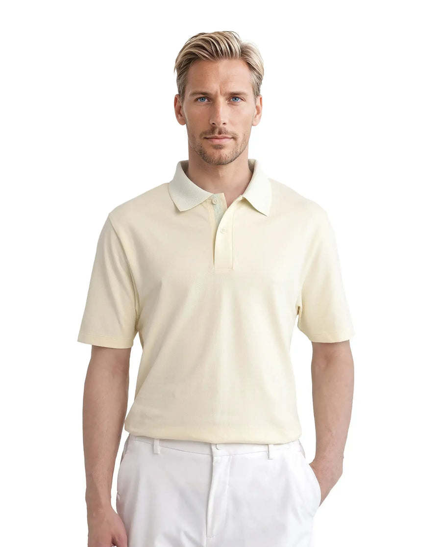Rare Rabbit Men's Abit Light Yellow Cotton Blend Plain Regular Fit Half Sleeve Polo