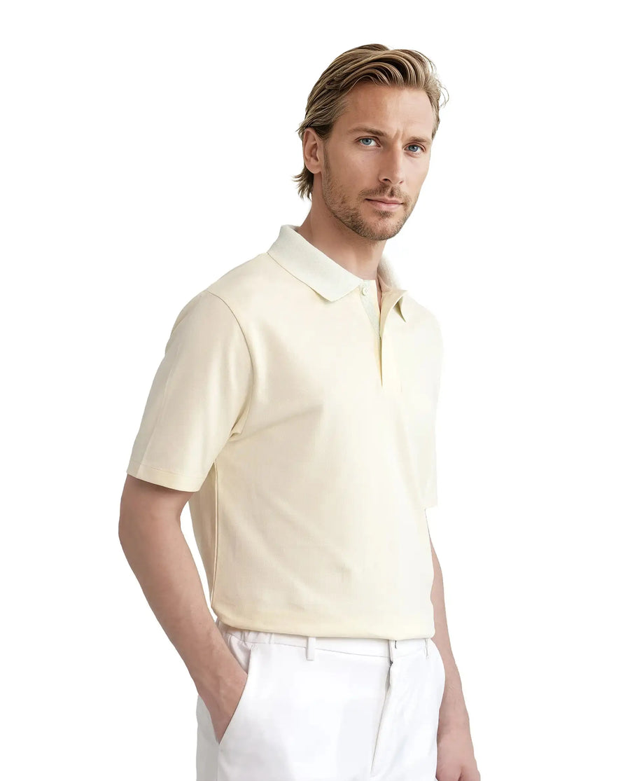 Rare Rabbit Men's Abit Light Yellow Cotton Blend Plain Regular Fit Half Sleeve Polo